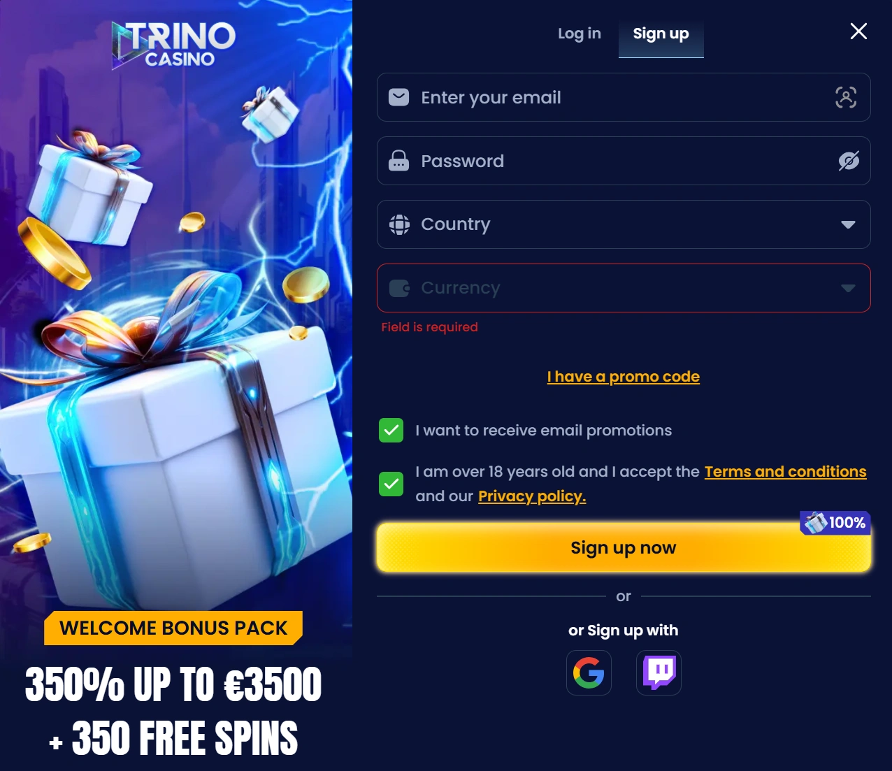 Trino Casino Login and Registration