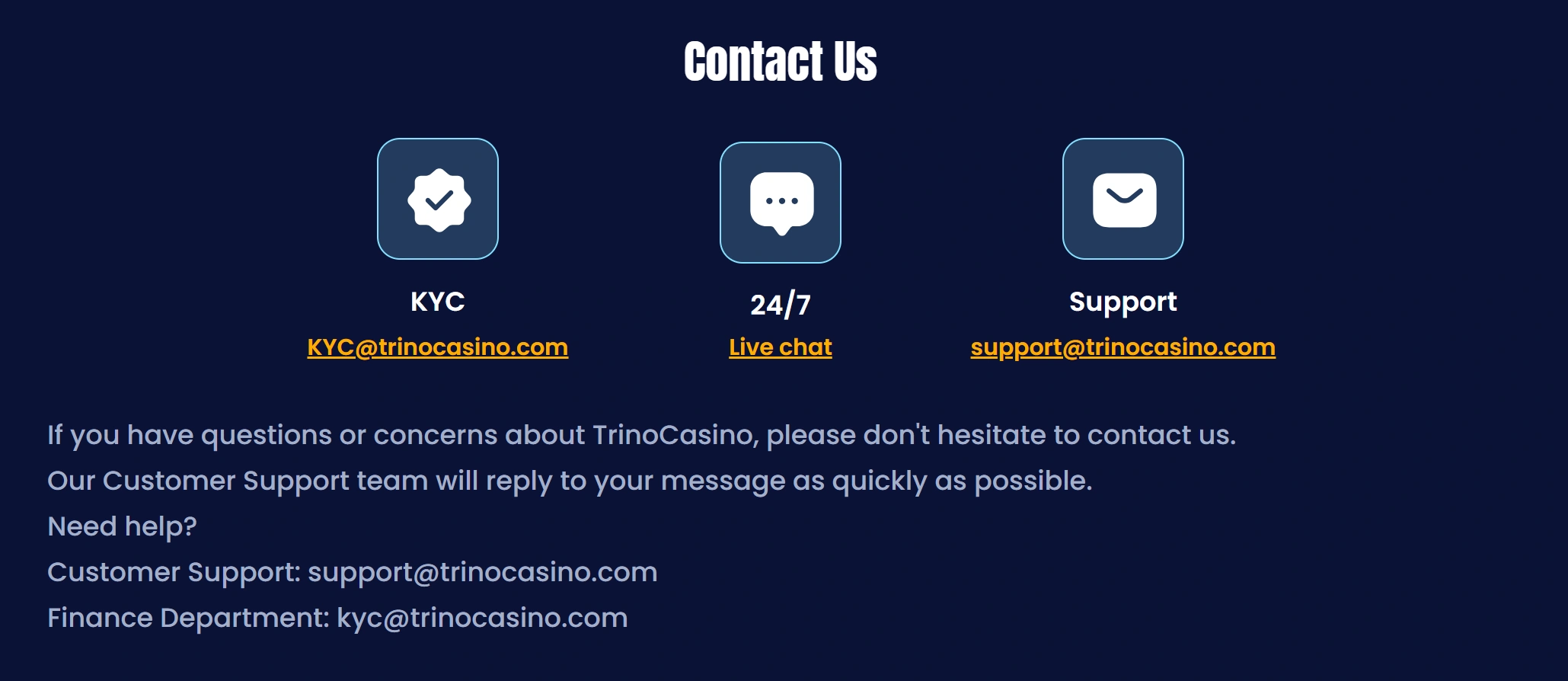 Trino Casino Customer Service